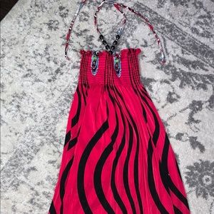 Hot pink/black patterned strapless Beach coverup